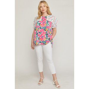 Entro Mixed Print & Lace Blouse, Ivory